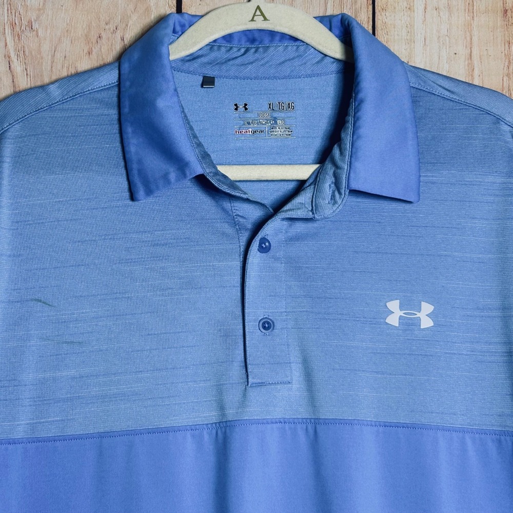 Under Armour Polo Shirt Mens XL Blue Colorblock HeatGear‎ Athletic Golf Gorpcore